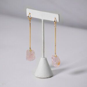 Long Rose Quartz Bar Earrings